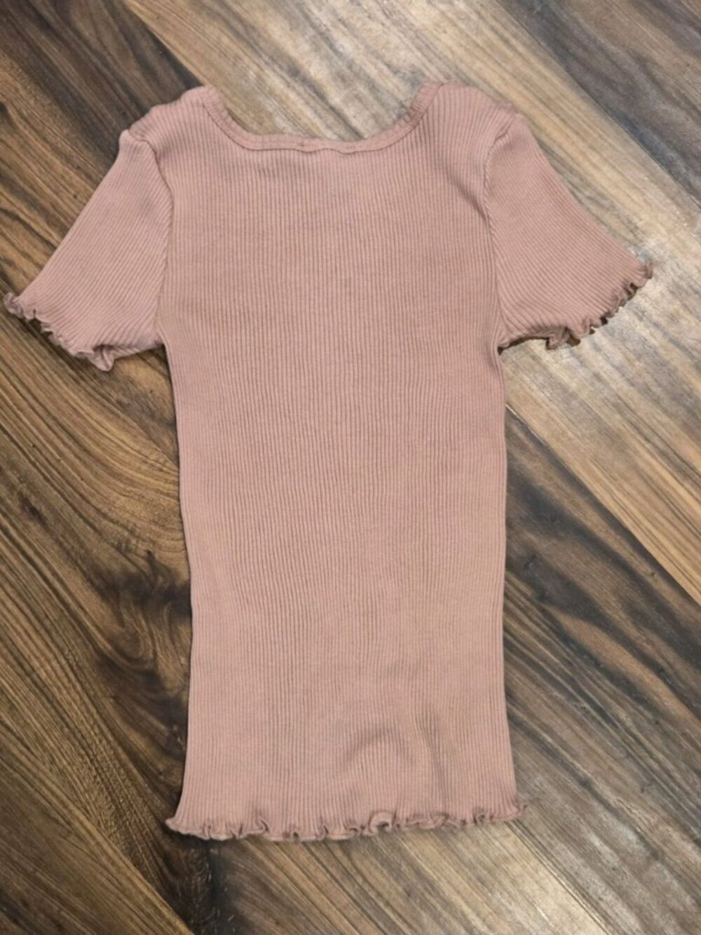 Minimalisma Kids Silk Cotton Ribbed Top Pink 5T 6 Lettuce Trim Scandi - Picture 2 of 5